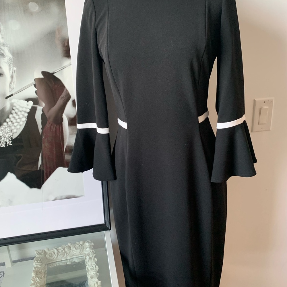 Calvin Klein Black Sheath Dress with Bell Sleeves